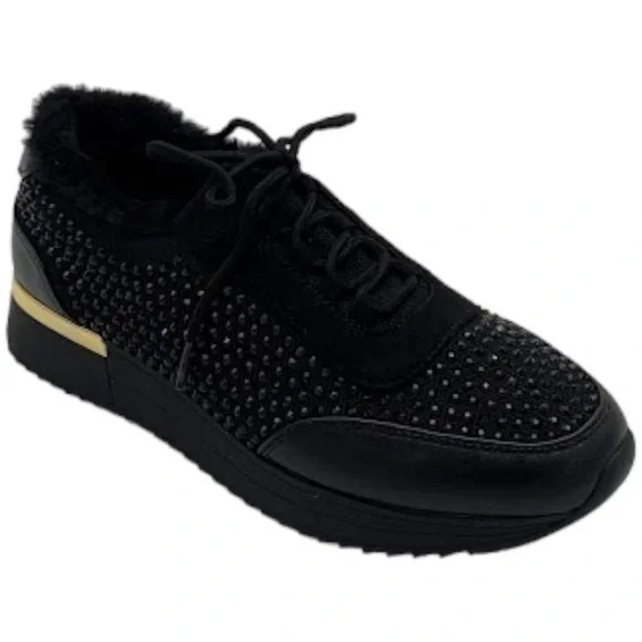 Kenneth Cole Reaction Cari Cozy Fur Lined Sneaker Size 7M Black Crystal - Picture 5 of 5